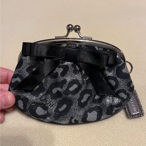 Coach Ocelot vintage black and silver framed kisslock coin purse with black bow